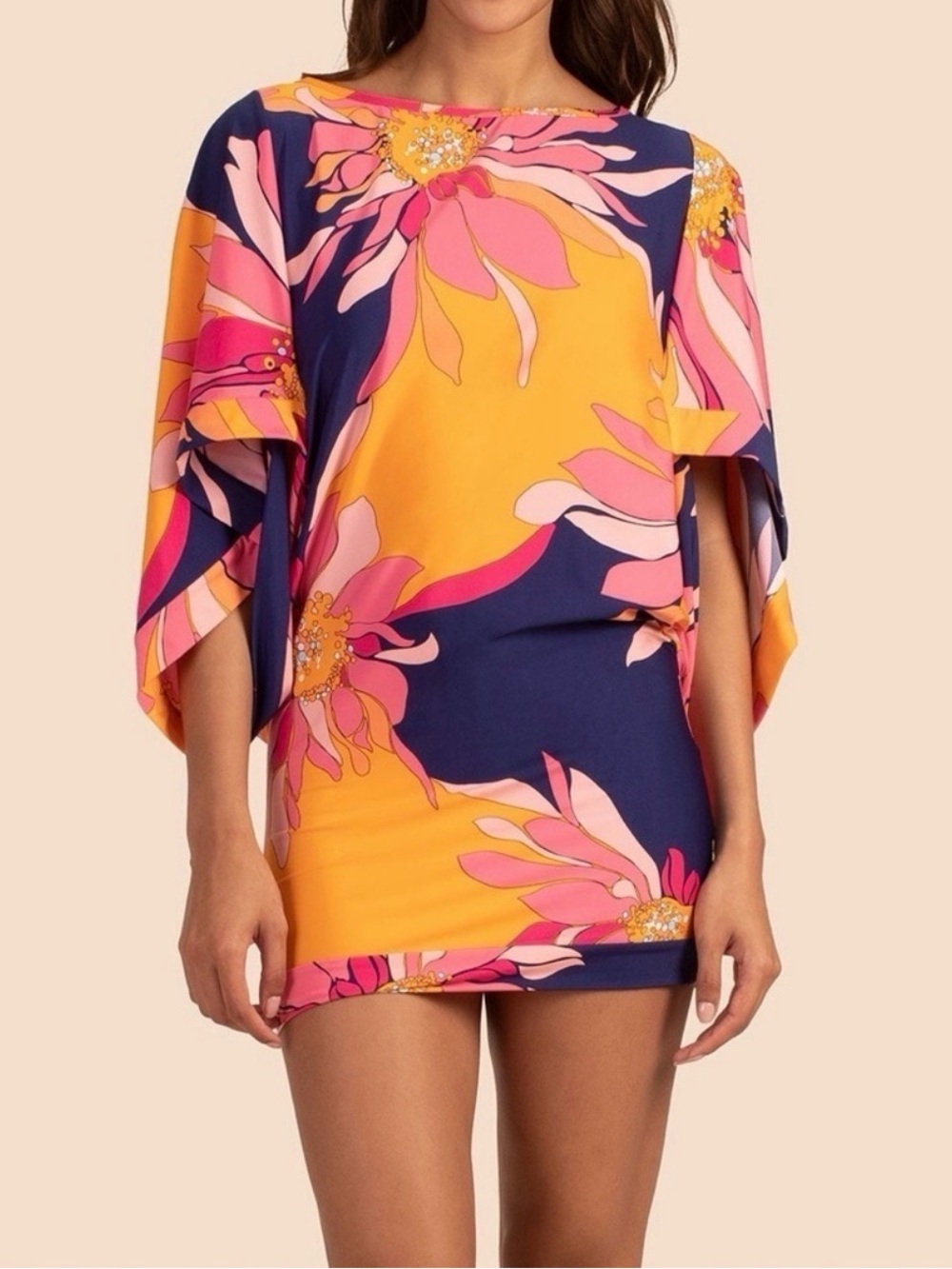 Trina Turk - Blue Pink & OrangeFloral Multicolored Swim Coverup Dress